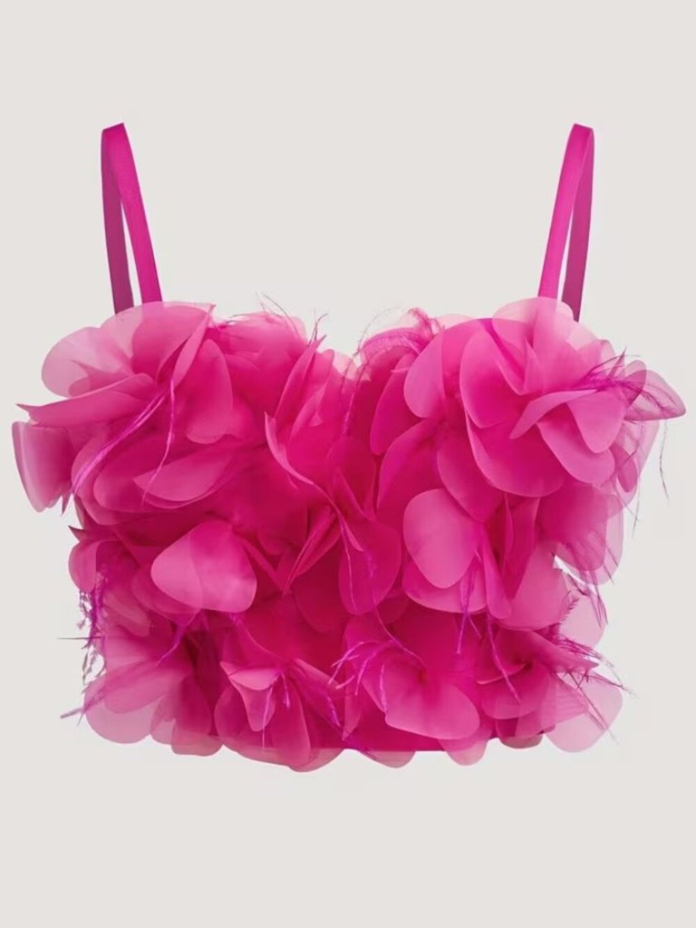 Bright Pink 3D Floral Bustier Crop Top